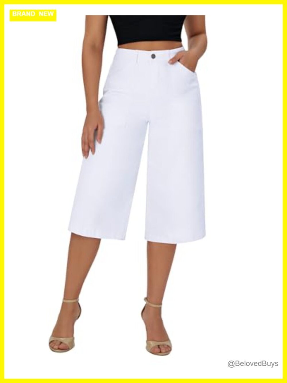 Wide Leg Capri Pants Stretchy High Waisted Loose Denim Jeans